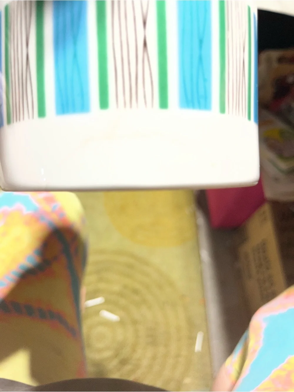 White Ceramic Coffee Set with Blue & Green Stripe Accent. MCM
